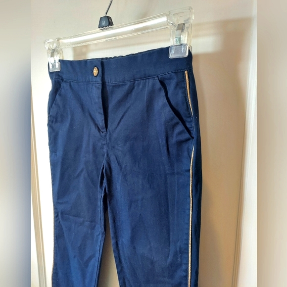 Janie & Jack Navy Dress Pants with Gold Tuxedo Stripe - Picture 2 of 8